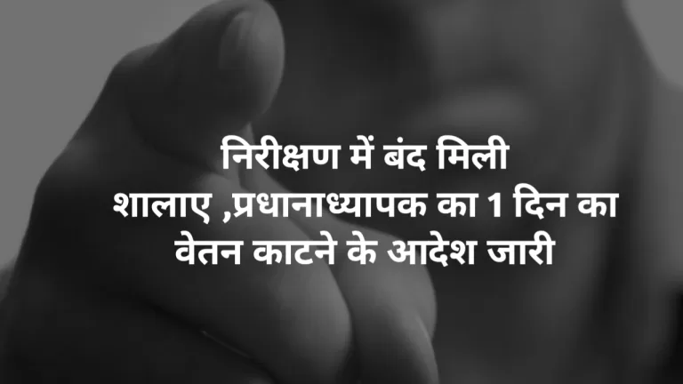 निरीक्षण में बंद मिली शालाए ,प्रधानाध्यापक का 1 दिन का वेतन काटने के आदेश जारी