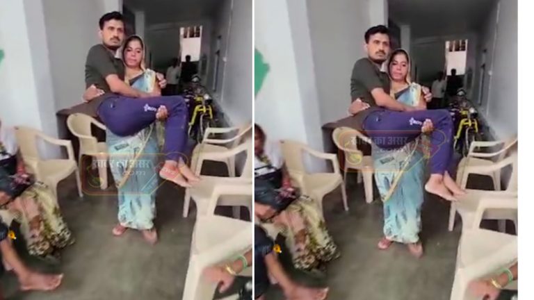 पति को गोद में उठाकर पत्नी पहुंची कलेक्ट्रेट ,इलाज और अनुकंपा नियुक्ति की लगाई गुहार