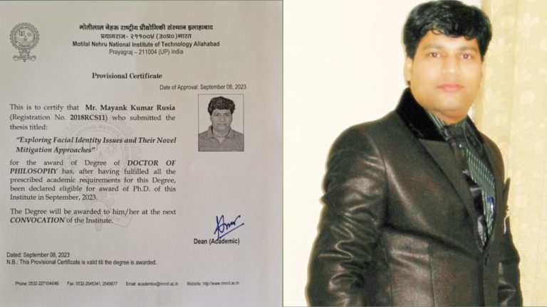 मयंक कुमार रुसिया को पीएचडी की उपाधि मिली