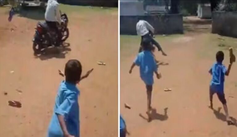 नशे में धुत शिक्षक को छात्रों ने दौड़ा कर चप्पल फैंकी, वीडियो वायरल