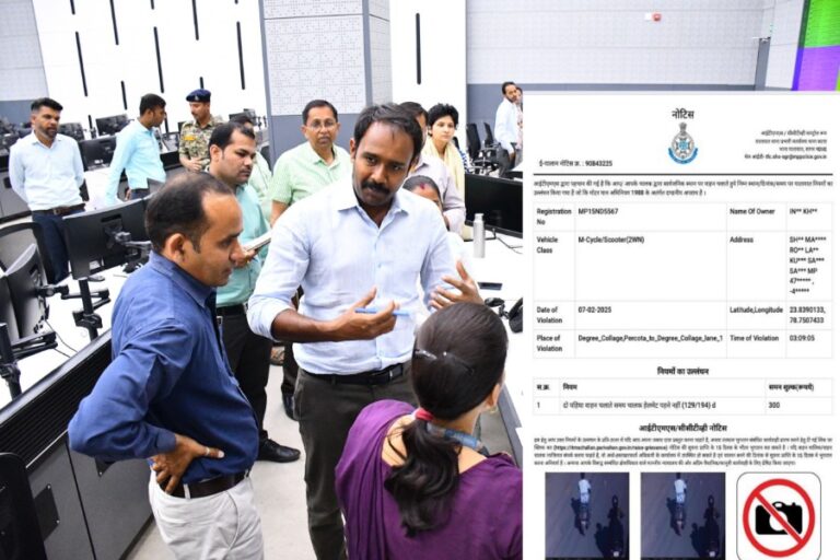 कलेक्टर ने स्मार्ट सिटी के इंटिग्रेटेड कमांड सेंटर का औचक निरीक्षण किया, हेलमेट होने पर हेलमेट का ही कटा चालान