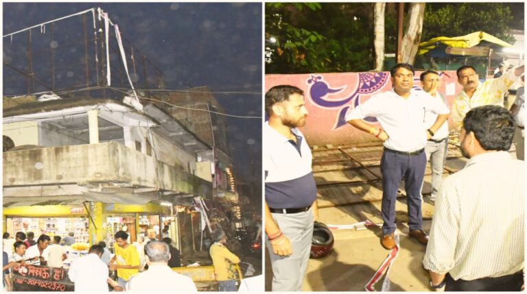 मोतीनगर चौराहा के पास अग्रवाल मार्केट की छत सहित चौराहे से अवैध सामग्री हटाई गई